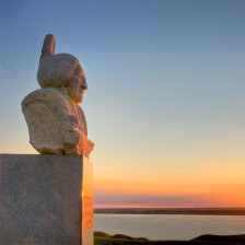 Sitting Bull Monument with Missouri River in background in South Dakota