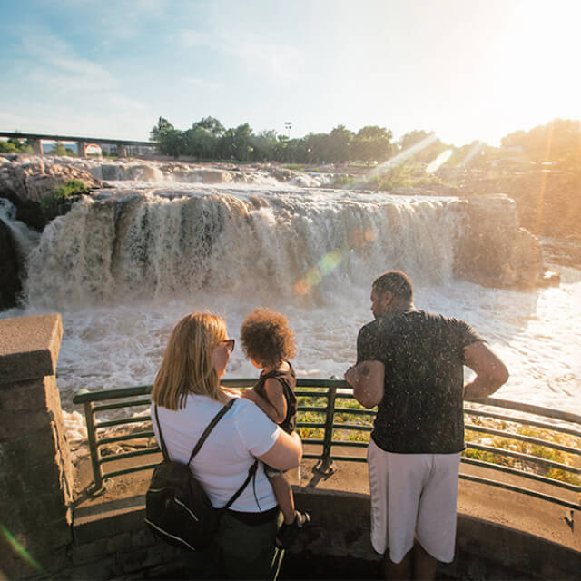Family on observation platform at Falls Park in Sioux Falls, South Dakota