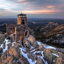 Old fire tower atop Black Elk Peak in South Dakota